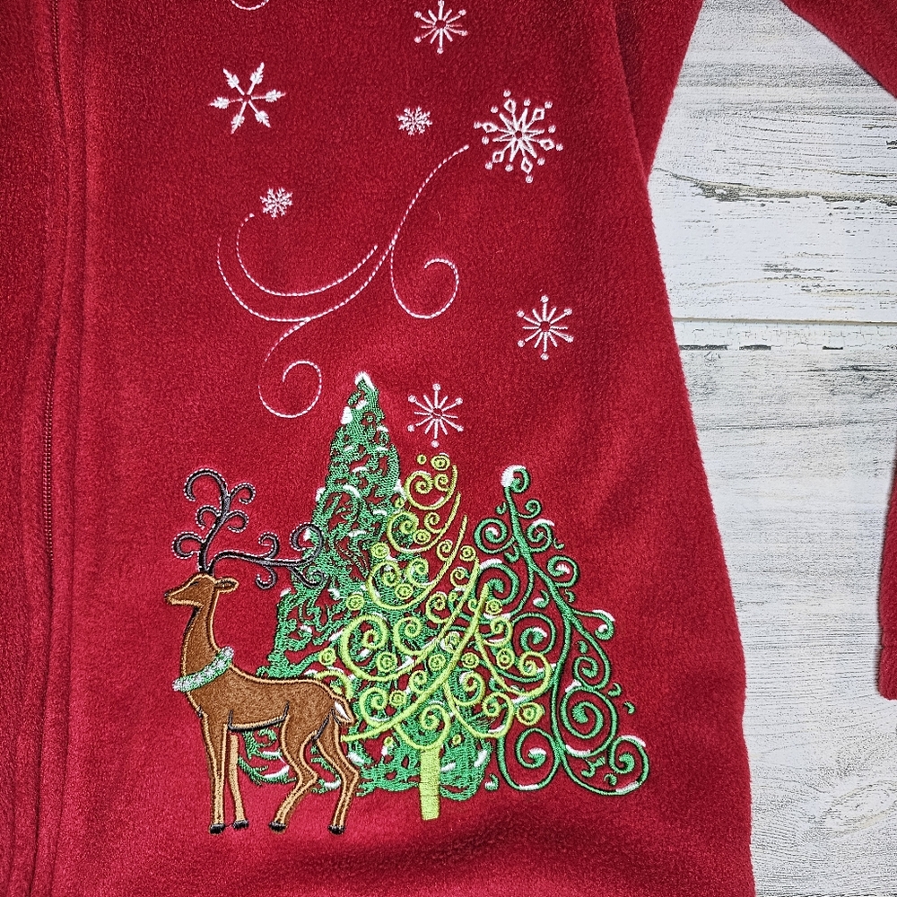 Breckenridge Women's Large Red Fleece Christmas Jacket Sherpa Collar Embroidered - Picture 10 of 14
